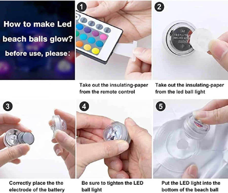 Inflatable Waterproof LED Ball – Light Up Pool Ball, Glowing Beach Ball, Inflatable LED Ball Party Toy (1 pc