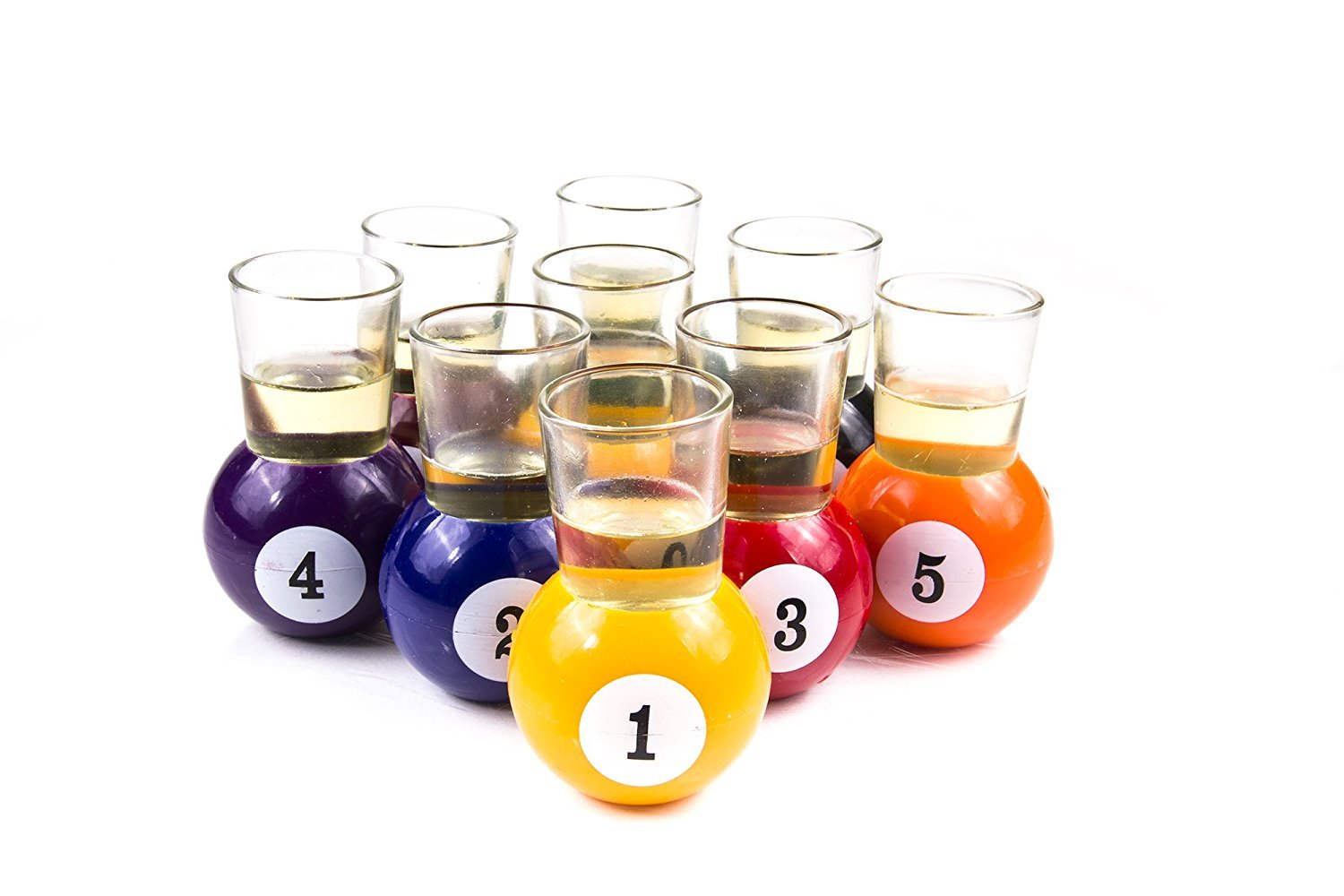 Billiards Pool Ball Shot Glasses, Set of 9 - Fairly Odd Novelties - Fun Sports Bar Drinking Gift Pack, Multicolor,1 ounce
