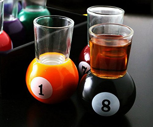 Billiards Pool Ball Shot Glasses, Set of 9 - Fairly Odd Novelties - Fun Sports Bar Drinking Gift Pack, Multicolor,1 ounce