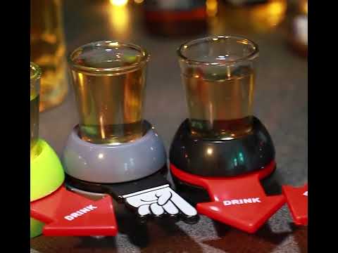 ZYOZ Spin the Shot Drinking Game – Premium Desktop Shot Spinner with Red Arrow Pointer & 2-Ounce Clear Shot Glass | Fun Party Games for Adults, Bachelor Party Supplies & Home Bar Decor (Grey/Red)