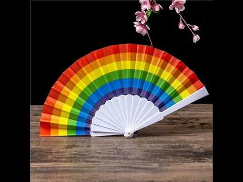 ZYOZ Rainbow Chinese Hand Fan Foldable Silk Fan for Dance, Wedding Favors, Theme Parties 2 pcs