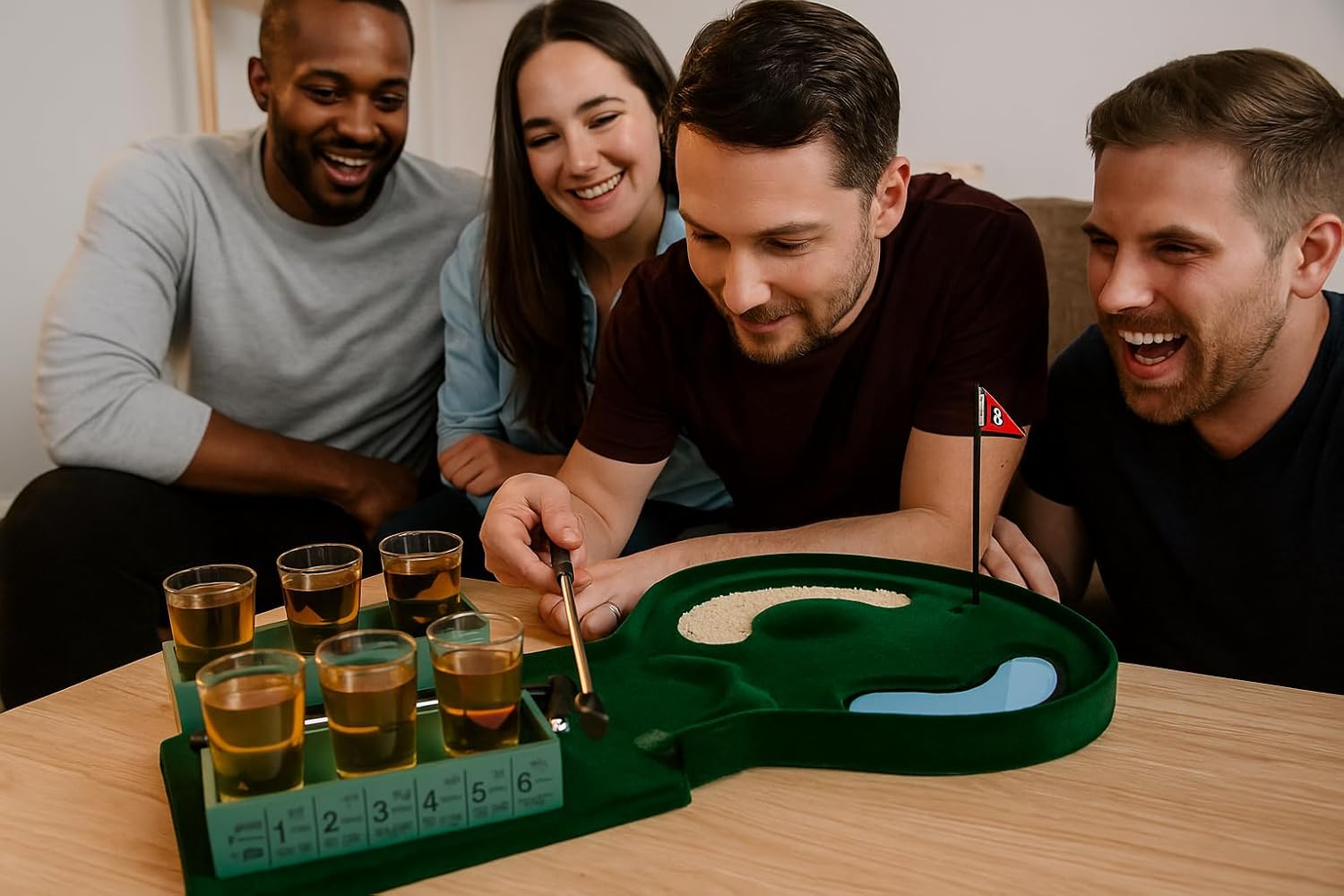Putt Sip Mini Golf Drinking Game Set for Adults Portable Indoor/Outdoor Realistic Putting Green with Metal Shot Glasses, Golf Balls Clubs Fun Party Games for Golf Lovers, Nights Social Gatherings