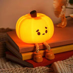 Pumpkin Night Light - 3 Level Dimmable Cute Led Pumpkin Lamp, Silicone Dimmable Nursery Nightlight for Kids, Rechargeable Bedside Tap Lamp, Funny Office Desk Decor and Gift,Orange