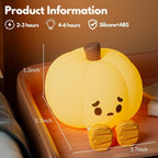 Pumpkin Night Light - 3 Level Dimmable Cute Led Pumpkin Lamp, Silicone Dimmable Nursery Nightlight for Kids, Rechargeable Bedside Tap Lamp, Funny Office Desk Decor and Gift,Orange