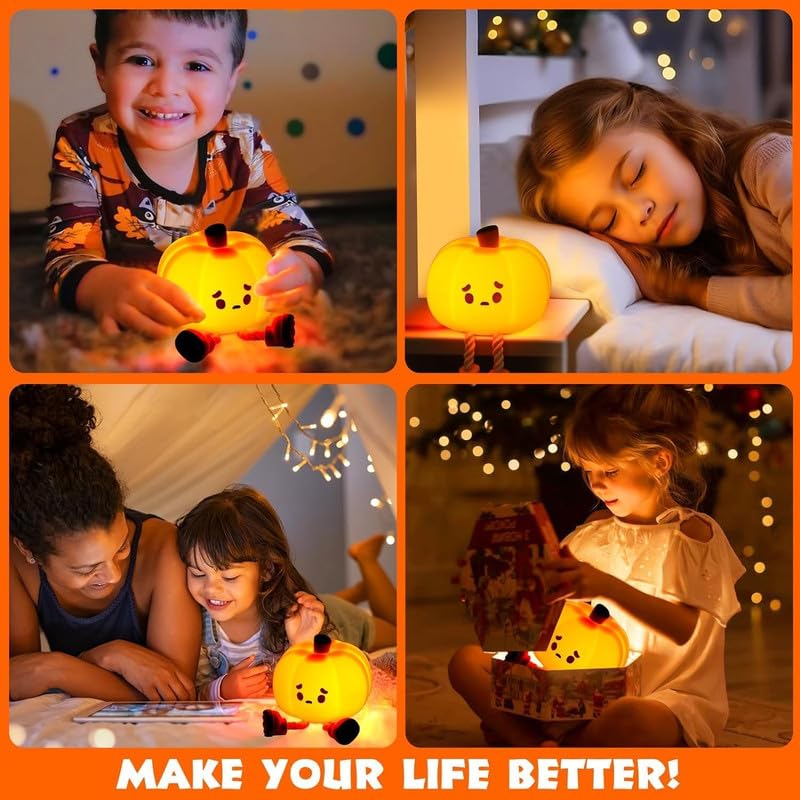 Pumpkin Night Light - 3 Level Dimmable Cute Led Pumpkin Lamp, Silicone Dimmable Nursery Nightlight for Kids, Rechargeable Bedside Tap Lamp, Funny Office Desk Decor and Gift,Orange