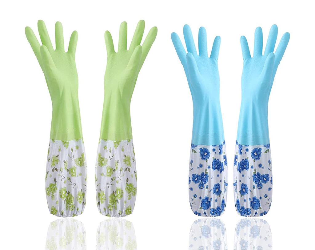 Heavy Duty Reusable Rubber Gloves for Dishwashing, Kitchen Cleaning - Non-Slip Long Elbow Gloves for Gardening, Laundry Waterproof Bathroom Cleaning Gloves (random colour)