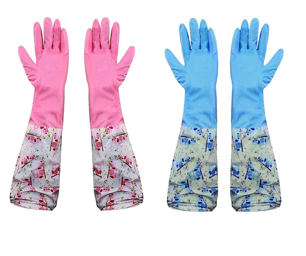 Heavy Duty Reusable Rubber Gloves for Dishwashing, Kitchen Cleaning - Non-Slip Long Elbow Gloves for Gardening, Laundry Waterproof Bathroom Cleaning Gloves (random colour)