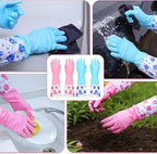 Heavy Duty Reusable Rubber Gloves for Dishwashing, Kitchen Cleaning - Non-Slip Long Elbow Gloves for Gardening, Laundry Waterproof Bathroom Cleaning Gloves (random colour)