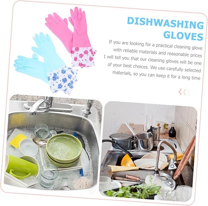 Heavy Duty Reusable Rubber Gloves for Dishwashing, Kitchen Cleaning - Non-Slip Long Elbow Gloves for Gardening, Laundry Waterproof Bathroom Cleaning Gloves (random colour)