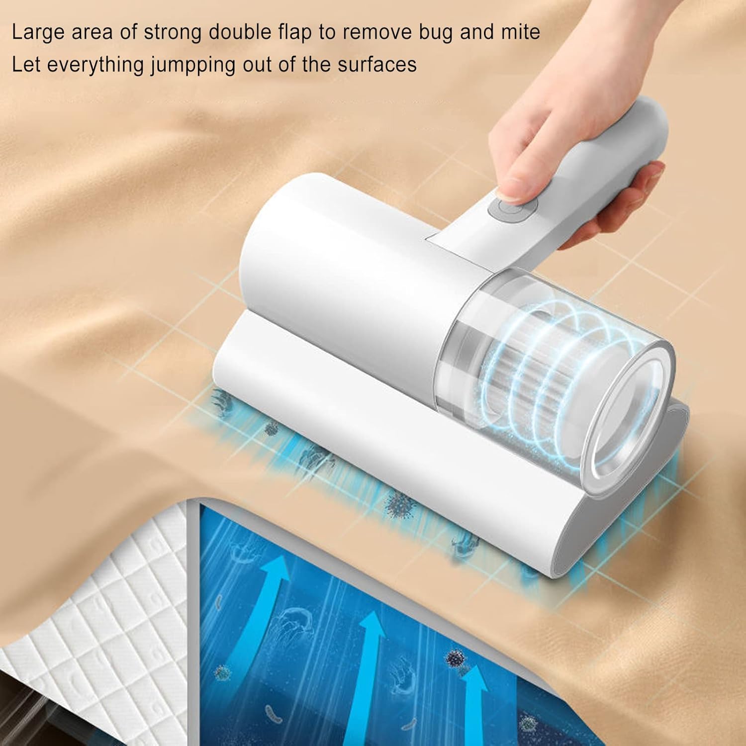 ZYOZ Mattress Vacuum Cleaner, Cordless Bed Vacuum Cleaner Strong Suction 260nm UV USB Handheld Vacuum, Effectively Clean Up Bed, Pillows, Cloth Sofas, Carpets and Fabric Surfaces Main image