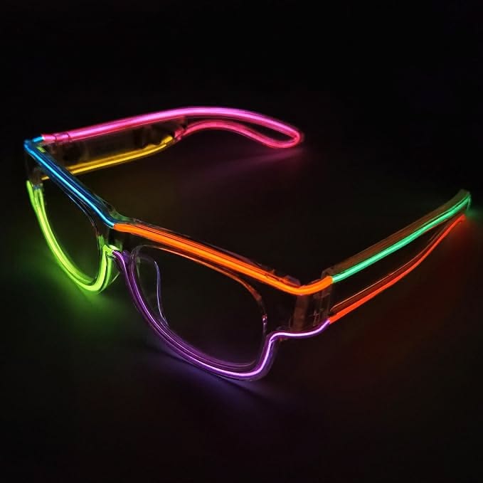 Zyoz Cordless EL Wire Glowing Eyewear – Multi-Color Wireless LED Party Sunglasses (clear lance)
