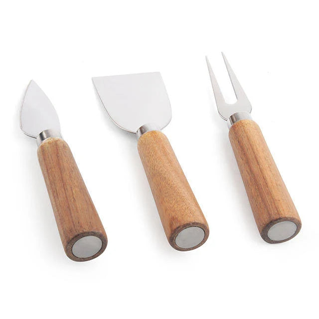 3-Piece Cheese Knife Set – Stainless Steel Cheese Knives with Wooden Handles for Soft, Hard & Semi-Hard Cheese, Elegant Serving & Gift Set Silver 3 pc Main image