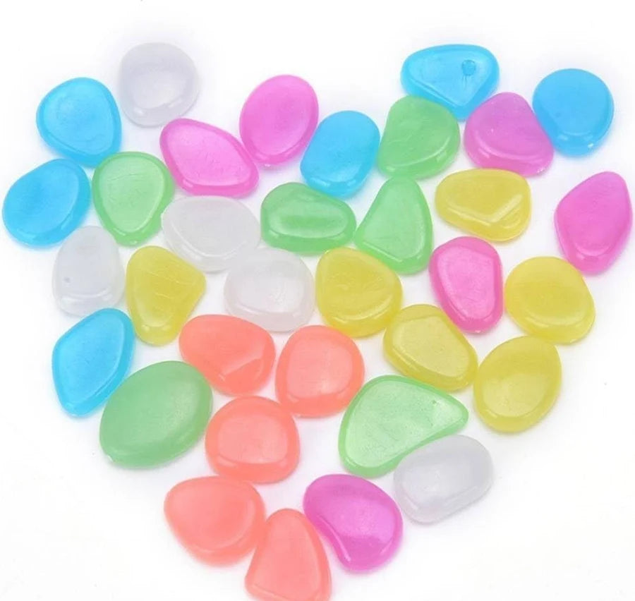 Glow in The Dark Rocks 100PCS Blue Luminous Pebbles Glow Stones Outdoor Decor, Glowing Rocks for Garden Pond Path Lawn Yard, Glow Rocks Powered by Light or Solar (Multicolor) Main image