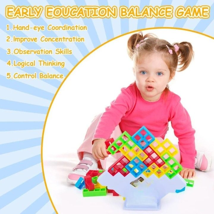 ZYOZ blance Tower Game 32 Pcs Stack Tower Blocks with 22 Cards, Swing Stack Balance Building Block Interactive STEM Toy
