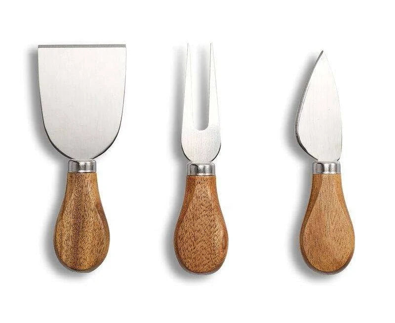 3-Piece Cheese Knife Set – Stainless Steel Cheese Knives with Wooden Handles for Soft, Hard & Semi-Hard Cheese, Elegant Serving & Gift Set Silver 3 pc
