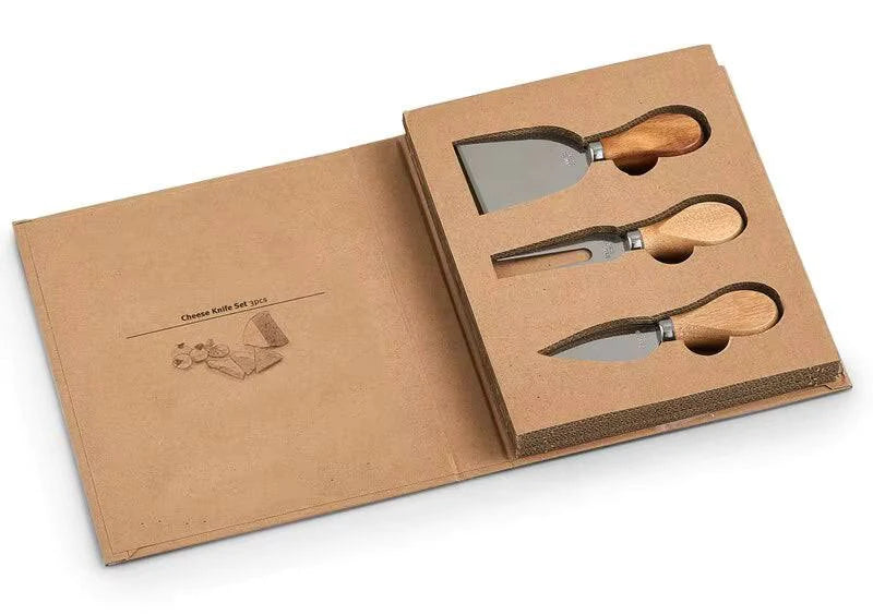 3-Piece Cheese Knife Set – Stainless Steel Cheese Knives with Wooden Handles for Soft, Hard & Semi-Hard Cheese, Elegant Serving & Gift Set Silver 3 pc