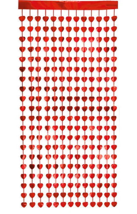 Red Heart Shape Metallic Foil Fringe Curtains for Party Decoration Window Door String Curtain Wedding Birthday Photo Booth Backdrop Party Tassel
