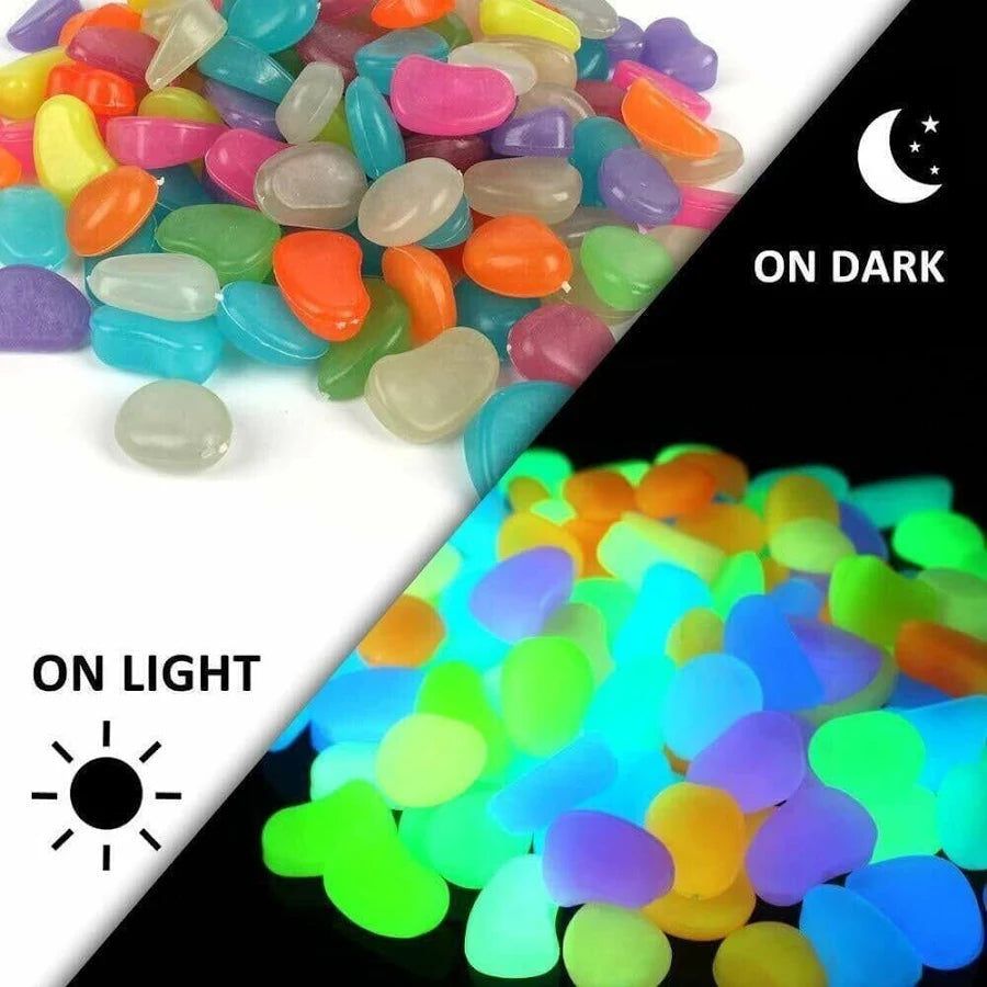 Glow in The Dark Rocks 100PCS Blue Luminous Pebbles Glow Stones Outdoor Decor, Glowing Rocks for Garden Pond Path Lawn Yard, Glow Rocks Powered by Light or Solar (Multicolor) Secondary image