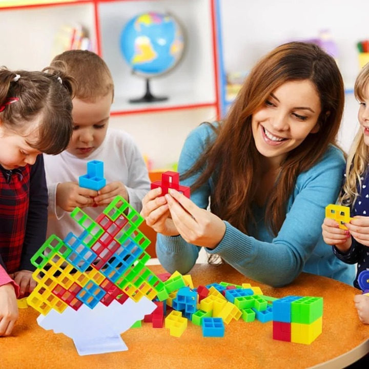 ZYOZ blance Tower Game 32 Pcs Stack Tower Blocks with 22 Cards, Swing Stack Balance Building Block Interactive STEM Toy