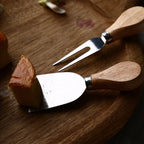 3-Piece Cheese Knife Set – Stainless Steel Cheese Knives with Wooden Handles for Soft, Hard & Semi-Hard Cheese, Elegant Serving & Gift Set Silver 3 pc