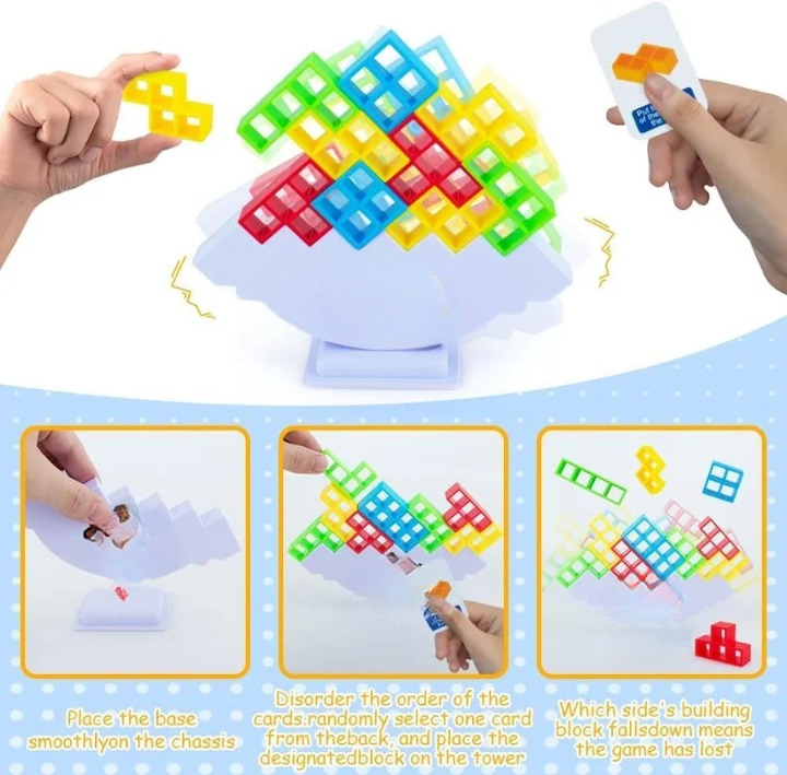 ZYOZ blance Tower Game 32 Pcs Stack Tower Blocks with 22 Cards, Swing Stack Balance Building Block Interactive STEM Toy