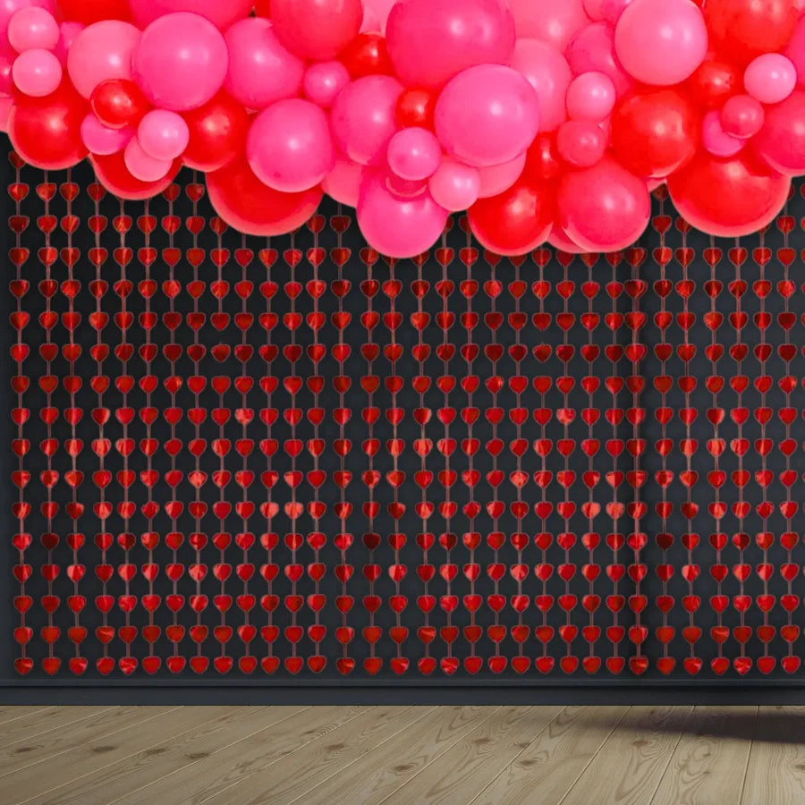 Red Heart Shape Metallic Foil Fringe Curtains for Party Decoration Window Door String Curtain Wedding Birthday Photo Booth Backdrop Party Tassel