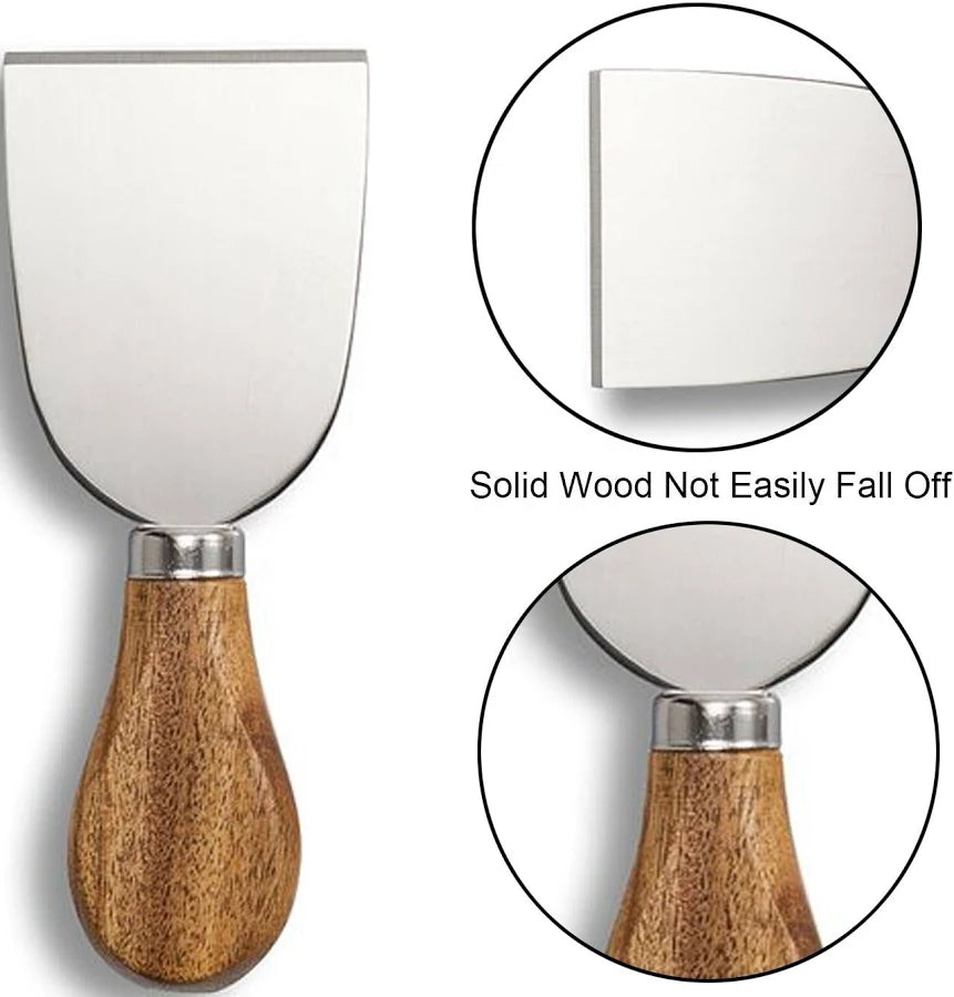 3-Piece Cheese Knife Set – Stainless Steel Cheese Knives with Wooden Handles for Soft, Hard & Semi-Hard Cheese, Elegant Serving & Gift Set Silver 3 pc