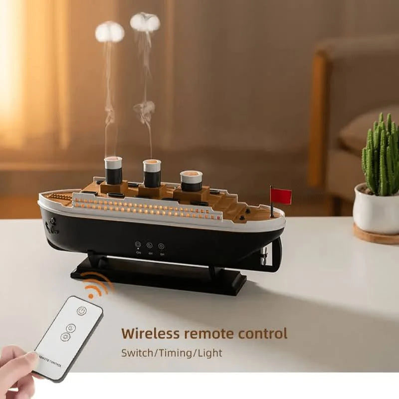 Titanic Humidifier 250ml, Essential Oil Diffuser Cool Mist Ultrasonic Aroma Aromatherapy Diffuser with Remote Control 7 Light 2 Mist Mode Auto Shut-Off for Bedroom Office Hotel(Black White)