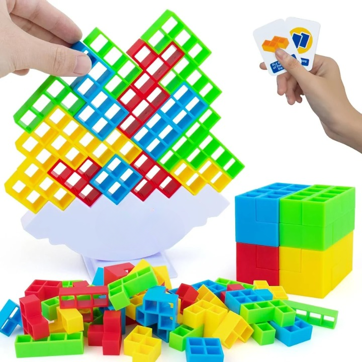 ZYOZ blance Tower Game 32 Pcs Stack Tower Blocks with 22 Cards, Swing Stack Balance Building Block Interactive STEM Toy