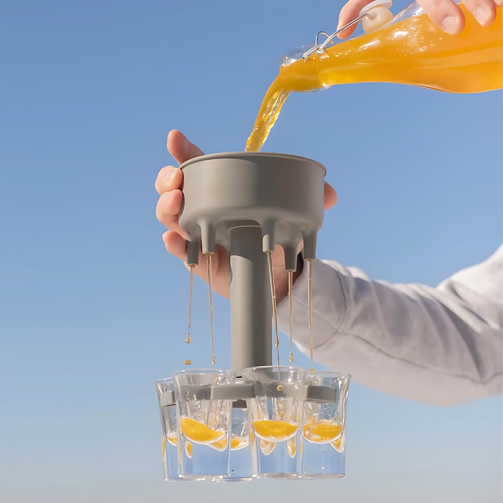 6-Shot Glass Dispenser & Holder Fill Liquids with Ease, Includes 6 Small Cups, Perfect for Bars, Parties, Multiple dispensers are Available, Fun Slogan Dispenser for a Great Party Vibe