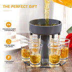 6-Shot Glass Dispenser & Holder Fill Liquids with Ease, Includes 6 Small Cups, Perfect for Bars, Parties, Multiple dispensers are Available, Fun Slogan Dispenser for a Great Party Vibe