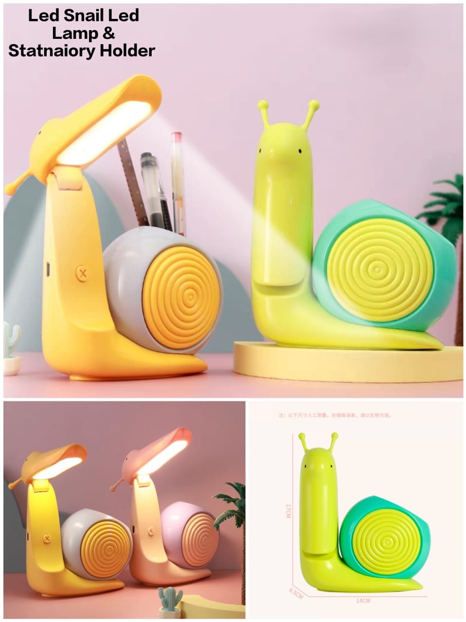 ZYOZ Cute LED Snail Desk Lamp with Stationery Pen Holder – Rechargeable Eye-Caring Reading Light, Adjustable Folding Night Light for Kids, Students, Study Table & Office Decor Secondary image