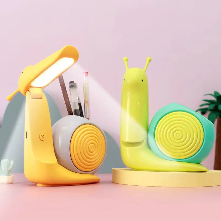 ZYOZ Cute LED Snail Desk Lamp with Stationery Pen Holder – Rechargeable Eye-Caring Reading Light, Adjustable Folding Night Light for Kids, Students, Study Table & Office Decor Main image