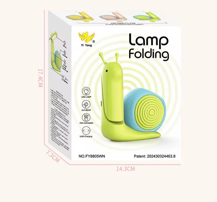 ZYOZ Cute LED Snail Desk Lamp with Stationery Pen Holder – Rechargeable Eye-Caring Reading Light, Adjustable Folding Night Light for Kids, Students, Study Table & Office Decor