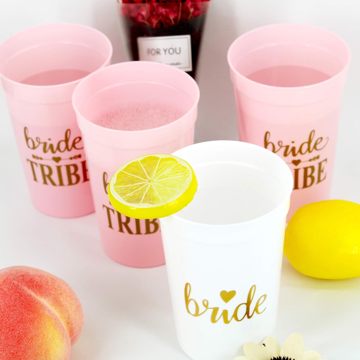 Pink Bride and Bride Tribe Bachelorette Party Cups -set of 8, 16 Ounce| Decoration and Party Supplies for Bachelorette, Bridal Showers, Wedding
