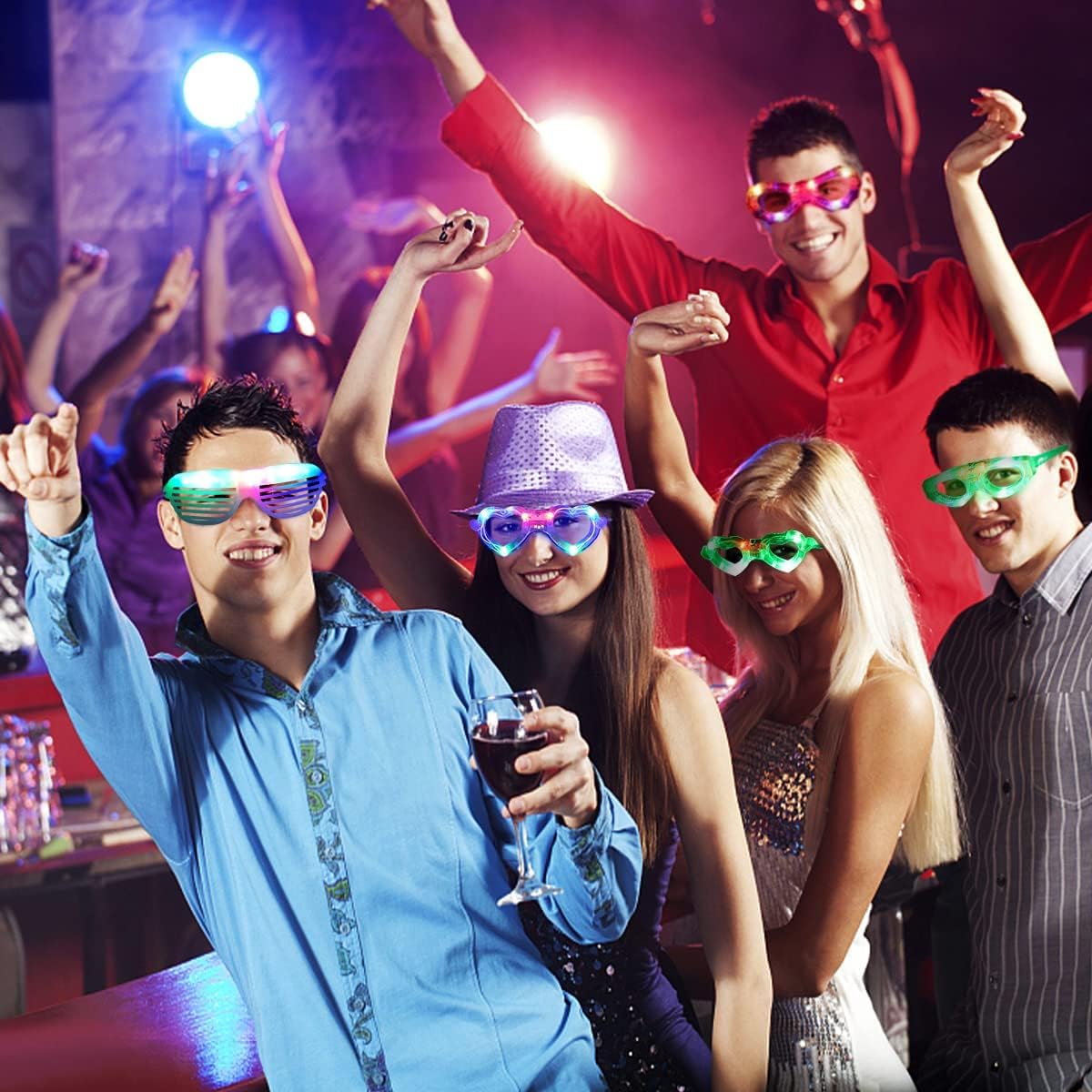 ZYOZ (Pack of 6) LED Party Goggles – Glow in the Dark Random Design Sunglasses  for Kids Birthday Theme Costume Return(random colour)