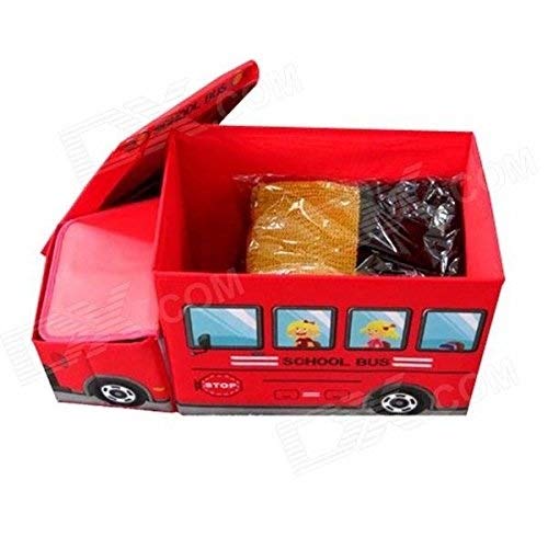 Kids School Bus Shape Storage Box With Lid Cum Sitting Stool Cum Playing Toy | Collapsible, Hard Cardboard, Red Main image