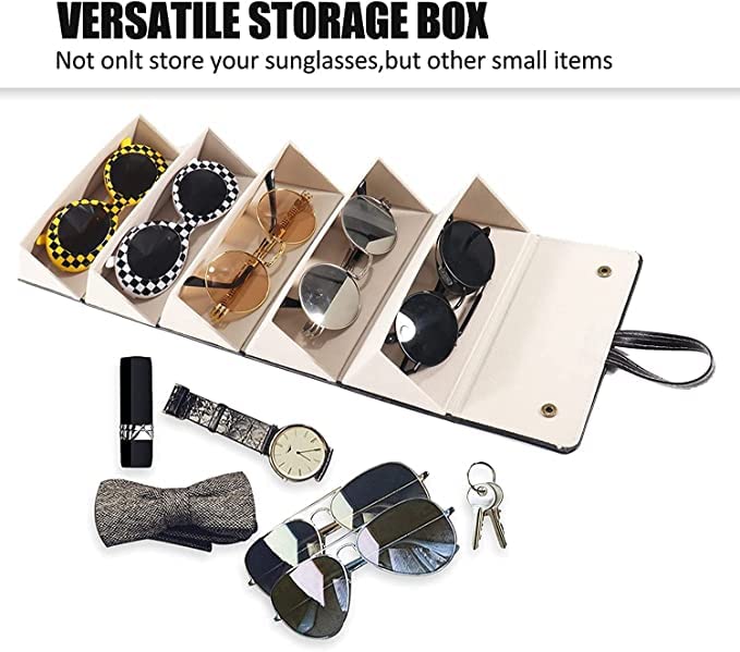 Foldable Sunglasses Organizer Case, Storage Leather Multi Glass Case, Women's Foldable Glasses Case Multi Hanging Eyewear Holder Display for Men (BLACK)