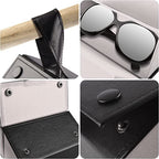 Foldable Sunglasses Organizer Case, Storage Leather Multi Glass Case, Women's Foldable Glasses Case Multi Hanging Eyewear Holder Display for Men (BLACK)