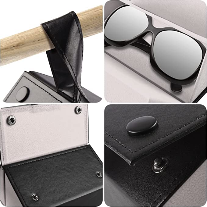 Foldable Sunglasses Organizer Case, Storage Leather Multi Glass Case, Women's Foldable Glasses Case Multi Hanging Eyewear Holder Display for Men (BLACK)