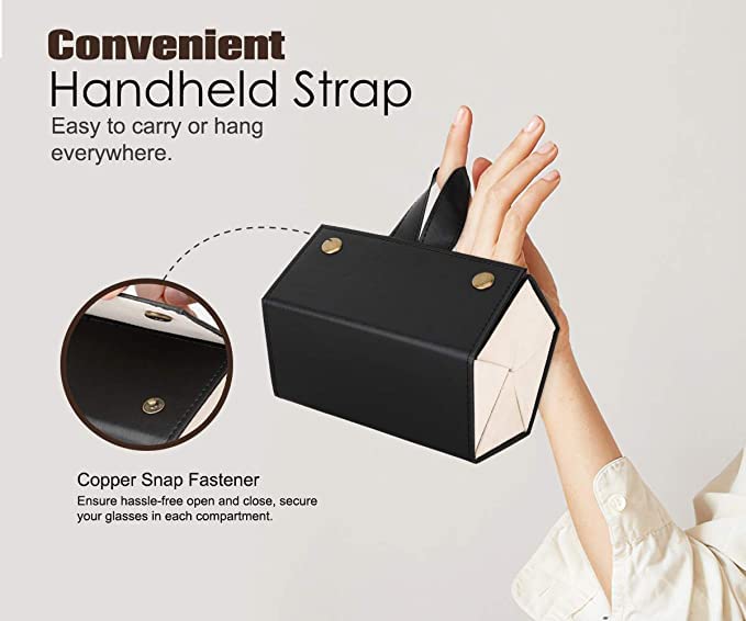 Foldable Sunglasses Organizer Case, Storage Leather Multi Glass Case, Women's Foldable Glasses Case Multi Hanging Eyewear Holder Display for Men (BLACK)