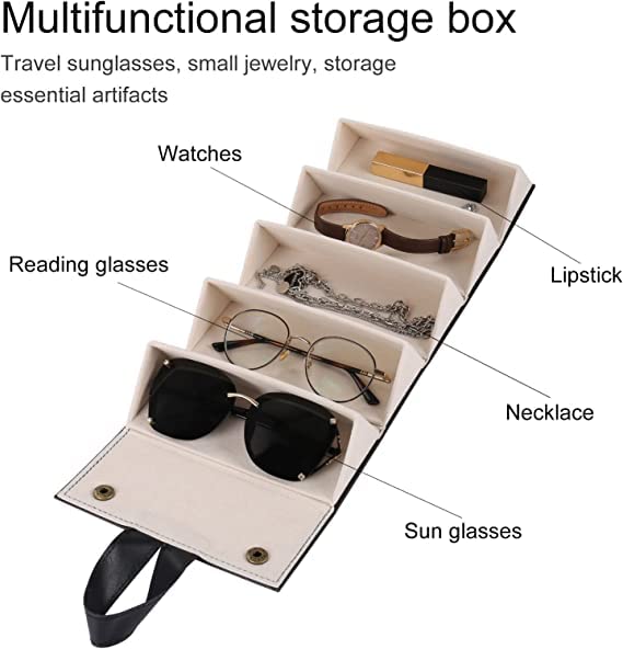 Foldable Sunglasses Organizer Case, Storage Leather Multi Glass Case, Women's Foldable Glasses Case Multi Hanging Eyewear Holder Display for Men (BLACK)