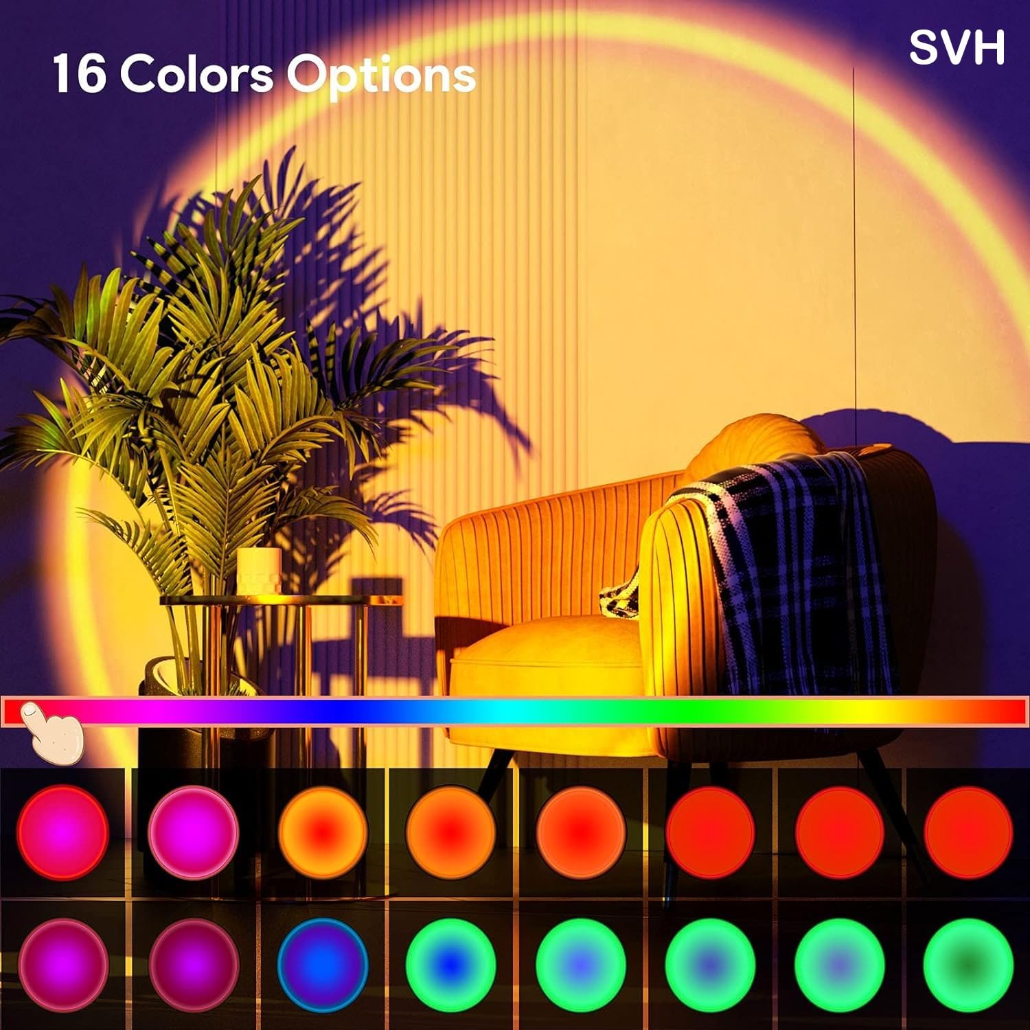 Sunset Projector Light - 16 Color Led lamp with Remote, Desk Projection Night Light, 180° Rotation Romantic Sunlight for Home (Led Sunset lamp), Multicolor SIZE : 10D x 12W x 13H Centimeter Secondary image