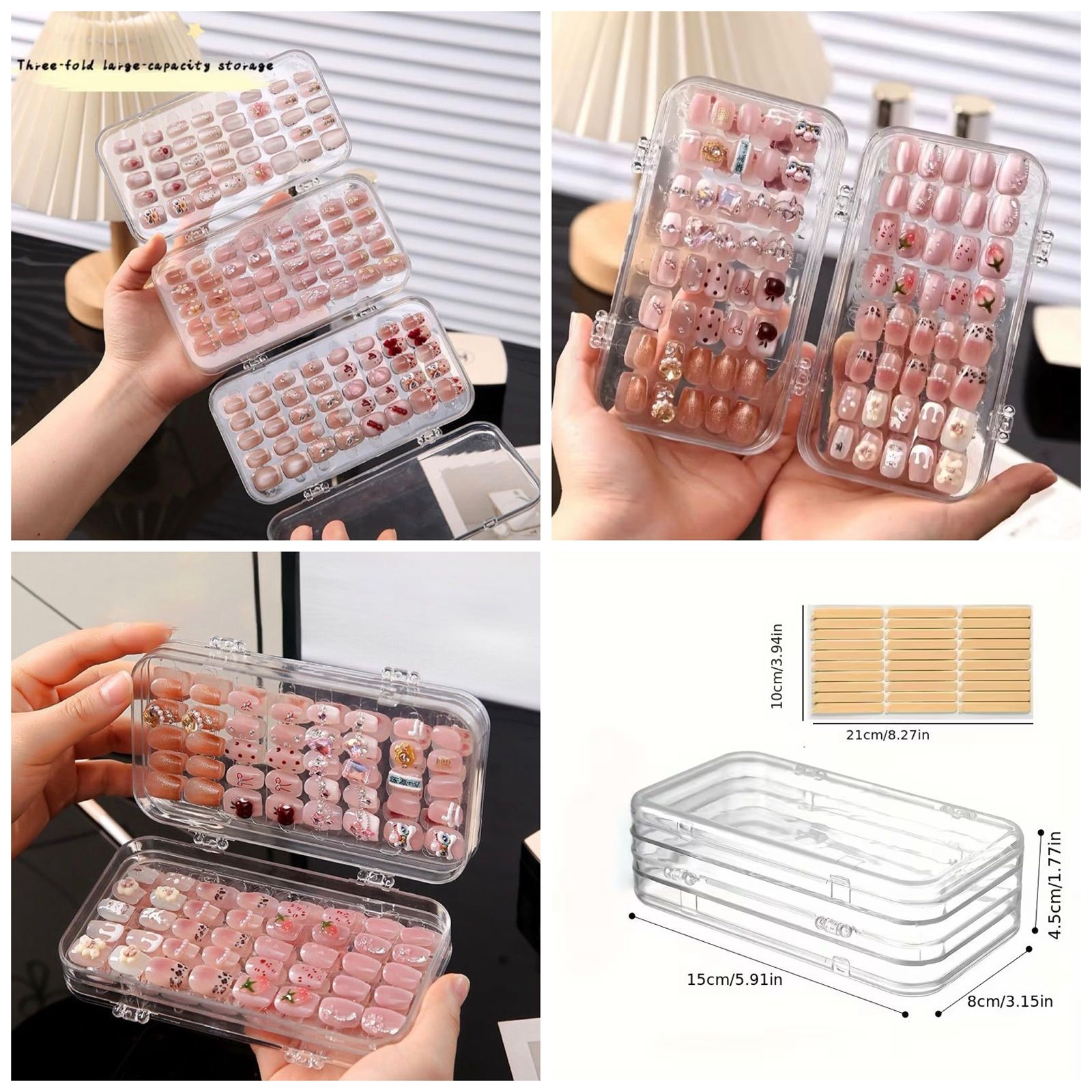 ZYOZ 3 Fold Transparent Nail Organizer Case, Portable Nail Storage Box With Multiple Compartments For Nail Art Tools, Ideal For Jewelry, Travel & Home Use Secondary image
