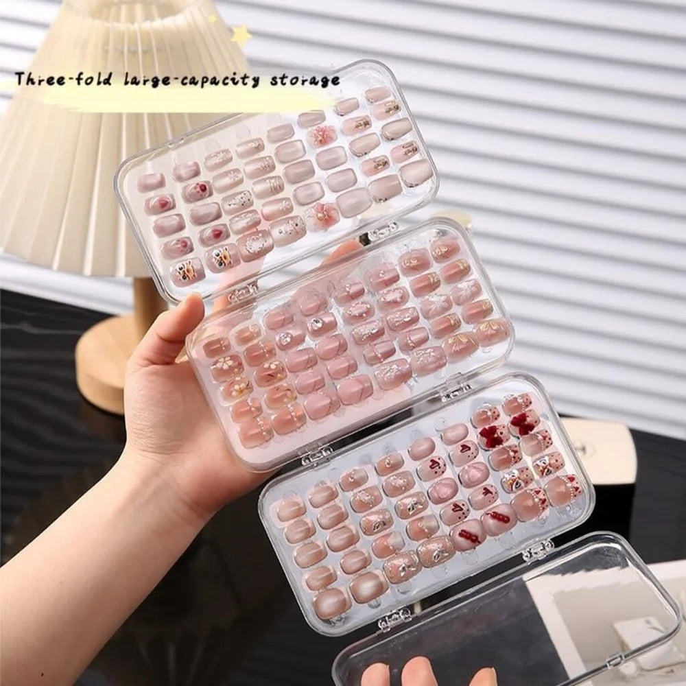 3 Fold Transparent Nail Organizer Case, Portable Nail Storage Box With Multiple Compartments For Nail Art Tools, Ideal For Jewelry, Travel & Home Use