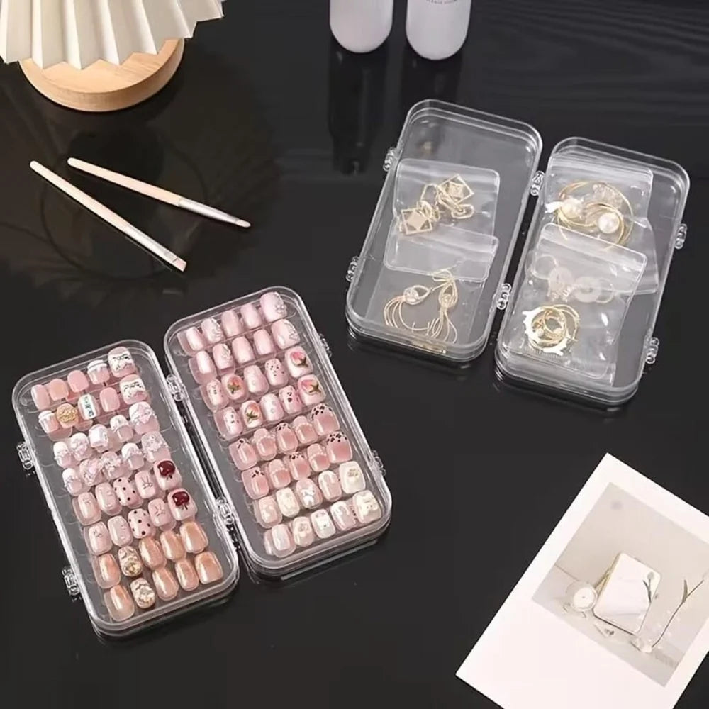 3 Fold Transparent Nail Organizer Case, Portable Nail Storage Box With Multiple Compartments For Nail Art Tools, Ideal For Jewelry, Travel & Home Use