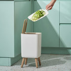 Table Waste Bin with Lid in Wood Look, Rubbish Bin with Lid, Worktop, Desktop and Floor Rubbish Bin, Cute Luxury Waste Bin with Click System, Cosmetic Bin (1.8 Gal Square)