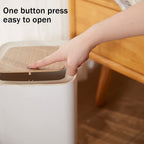 Table Waste Bin with Lid in Wood Look, Rubbish Bin with Lid, Worktop, Desktop and Floor Rubbish Bin, Cute Luxury Waste Bin with Click System, Cosmetic Bin (1.8 Gal Square)