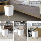 Table Waste Bin with Lid in Wood Look, Rubbish Bin with Lid, Worktop, Desktop and Floor Rubbish Bin, Cute Luxury Waste Bin with Click System, Cosmetic Bin (1.8 Gal Square)