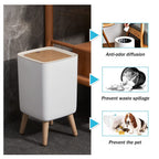 Table Waste Bin with Lid in Wood Look, Rubbish Bin with Lid, Worktop, Desktop and Floor Rubbish Bin, Cute Luxury Waste Bin with Click System, Cosmetic Bin (1.8 Gal Square)